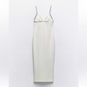 Zara White Midi Dress with Silver Accents